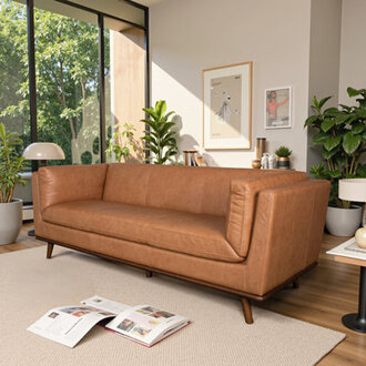 858 Melin Genuine Leather Sofa Mid-Century Modern Living Room Couch
