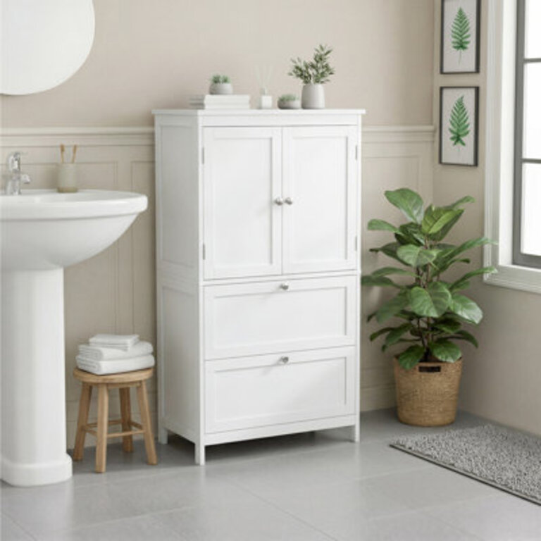 435 H Floor Storage Cabinet 2-Door and 2-Drawer Cupboard With Adjustable Shelves