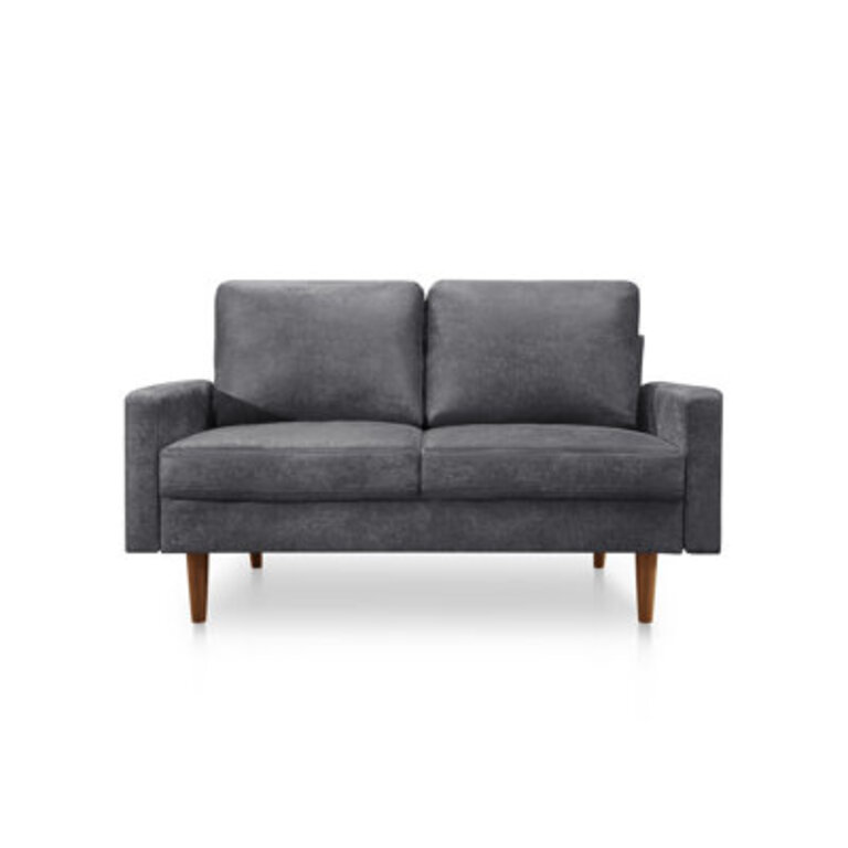 Dover 58 Vintage Distressed Faux Leather Loveseat Mid-Century Modern Couch for Small Spaces
