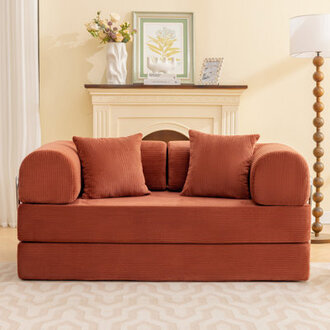 Adonia Foldable Three Person Corduroy Fabric Sofa Bed with High-Rebound Density Sponge
