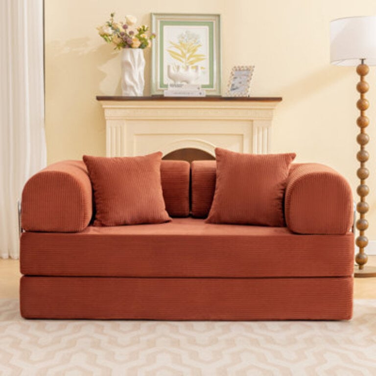Adonia Foldable Three Person Corduroy Fabric Sofa Bed with High-Rebound Density Sponge