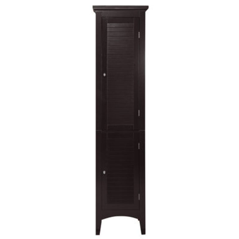 Benicio Freestanding Linen Accent Tower Cabinet with Faux Louvered Doors and Adjustable Shelf