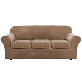 Modern Soft Velvet Plush 4 Piece High Stretch Sofa Slipcover Furniture Protector Luxury Thick Velvet Sofa Cover for 3 Cushion Couch Machine Washable