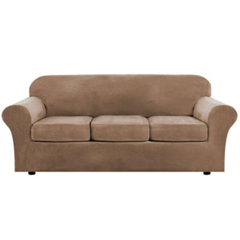 Modern Soft Velvet Plush 4 Piece High Stretch Sofa Slipcover Furniture Protector Luxury Thick Velvet Sofa Cover for 3 Cushion Couch Machine Washable