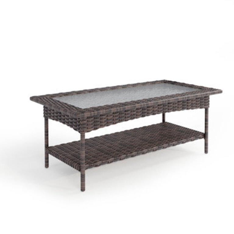 Aibek 236 W Rectangular Wicker Outdoor Coffee Table with Glass Top