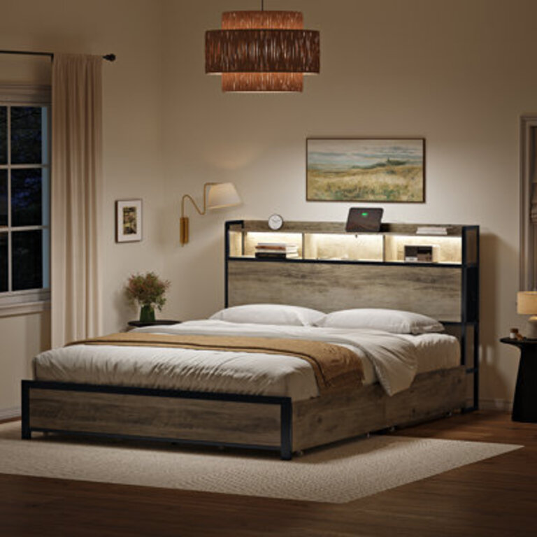 Antioch Bed Frame with Charging Station and LED Light