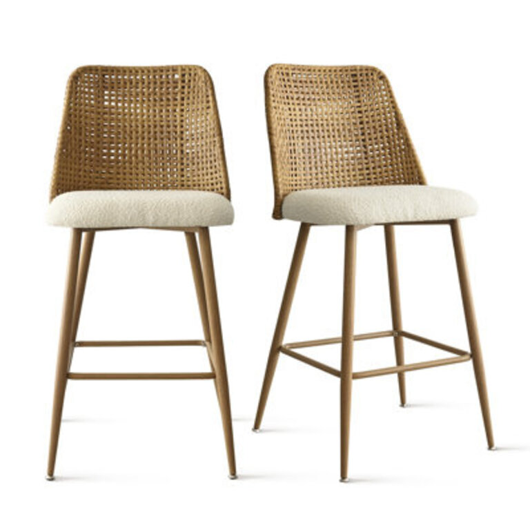 Aliette Upholstered Rattan Counter Stool - Single Chair