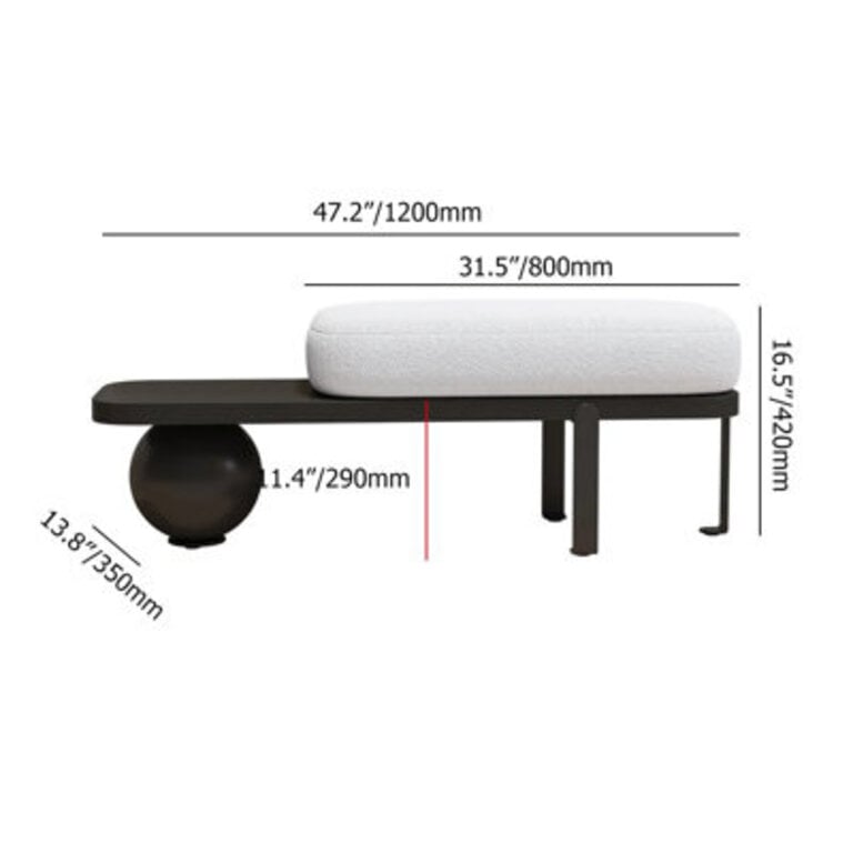 Entryway BenchModern Wooden Boucle Upholstered Bench with Abstract Metal Leg and Comfortable Lambswool Cushion for EntrywayBedroomLiving Room