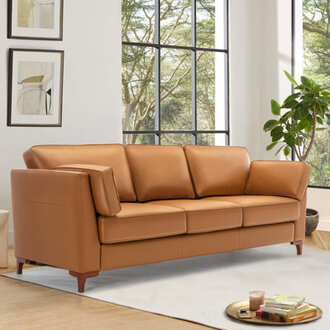 Callun 93 Comfy Faux Leather Sofa Couch with Solid Wooden Frame and Legs
