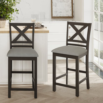 Fabiola 25 X-Back Solid Wood Fabric Upholstered Bar  Counter Stool with Footrest