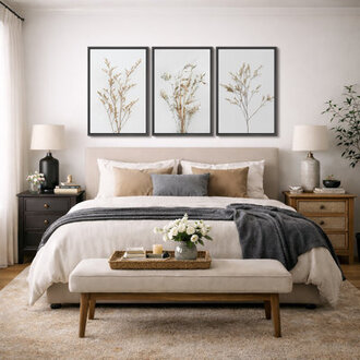 Minimal Botanical Neutral Wildflowers Floral Artwork Simple Organic Modern Wall Pictures Large Framed Canvas Giclee Print 3 Pieces Wall Art Set   16x24x3 pcs 24x36x3 pcs