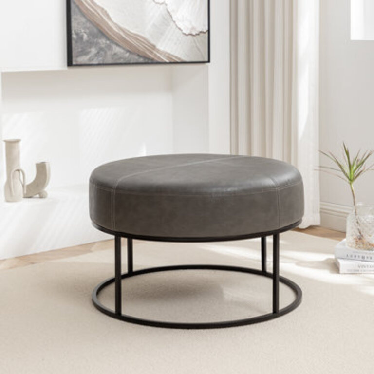 Cattibrie Vegan Leather Upholstered Round Ottoman