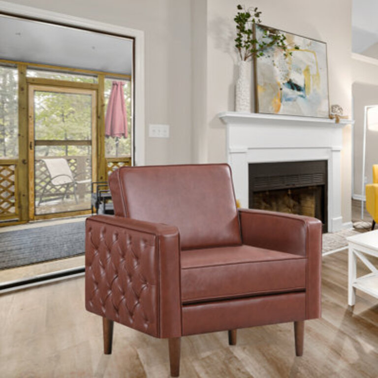 3425 Wide Faux Leather Tufted Armchair