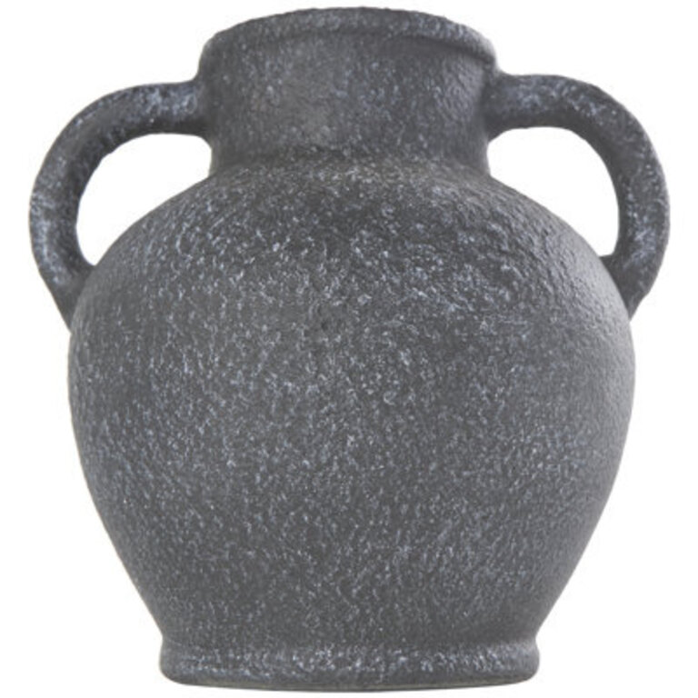 Calila Handmade Watertight Ceramic Table Vase with Textured Whitewashed Finish and Handles