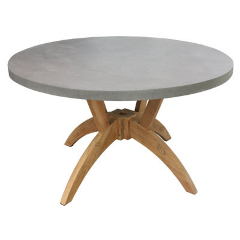 Akiva Round Teak Outdoor Dining Table With Umbrella Hole  52 in W 52 in D