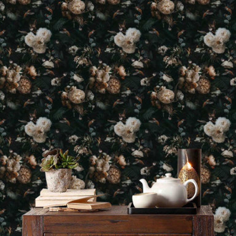 Maxden Peel  Stick Wallpaper Black Floral Roll