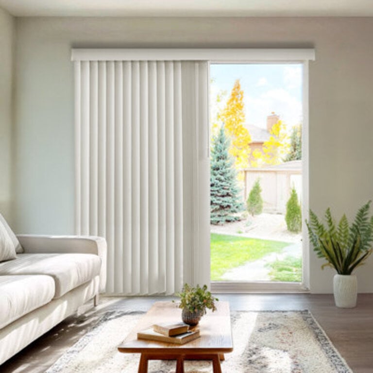 Cordless Vertical Blinds with Valance - For Large Windows and Sliding Glass Doors  Light Filtering or Room Darkening