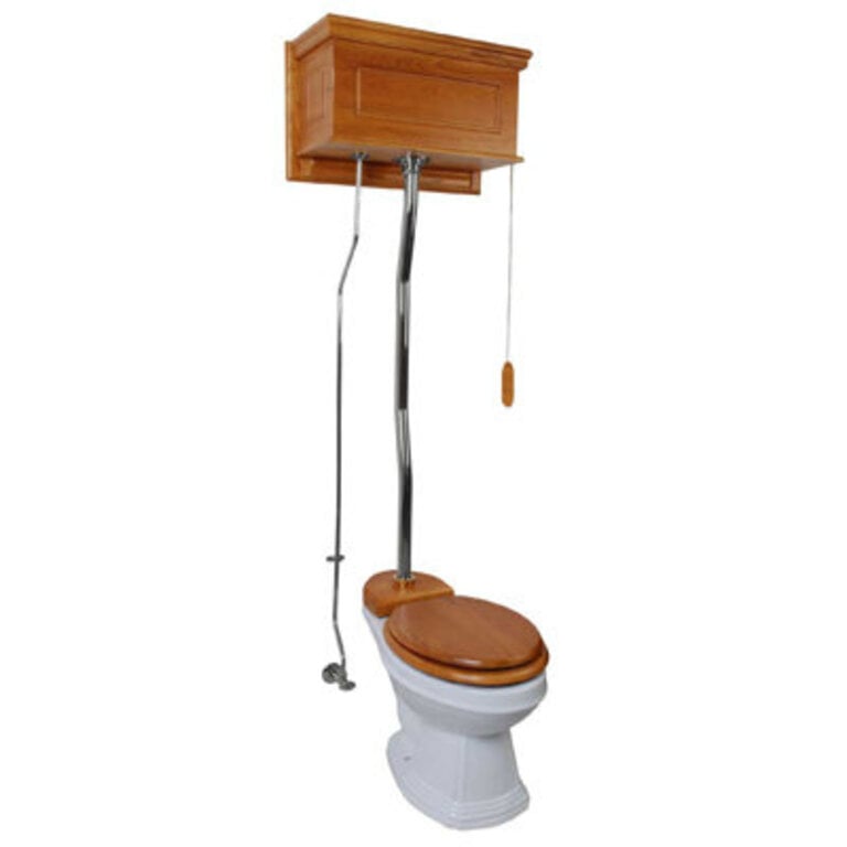 The Renovators Supply High Tank Pull Chain Toilet Wooden Finish Seat not Included