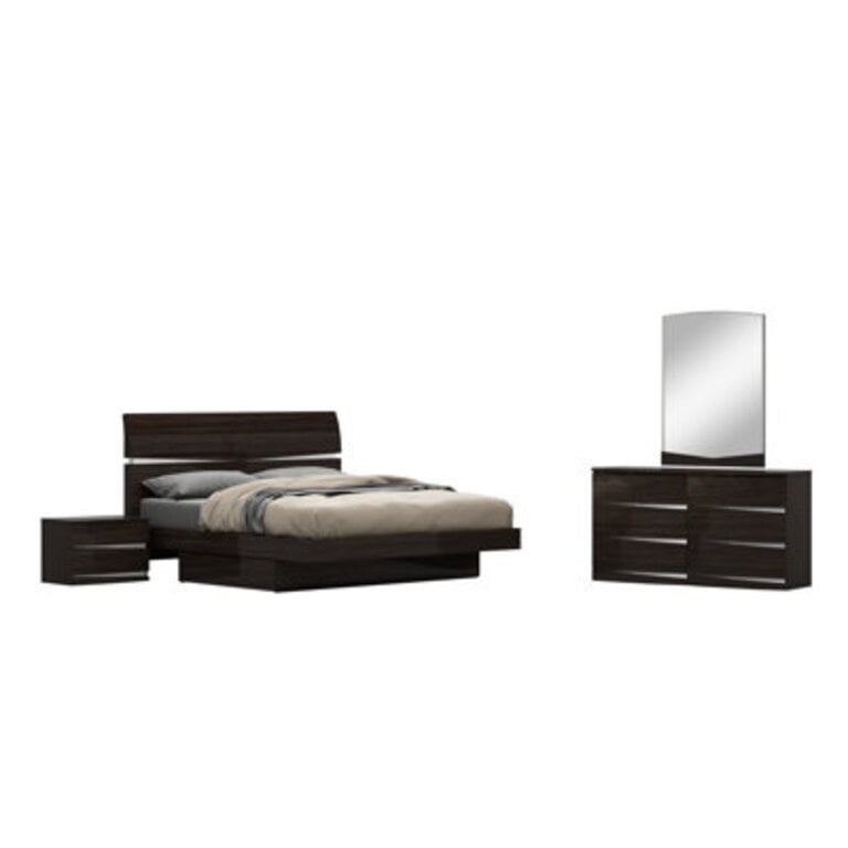 Eptakomi Four Piece Solid and Manufactured Wood Bedroom Set with Mirror