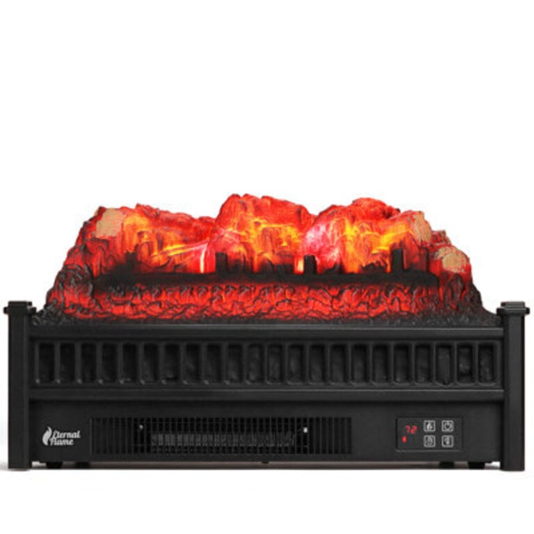 TURBRO 23 Electric Fireplace Logs Realistic Pinewood Ember Bed Thermostat Timer Remote Control 1400W Black