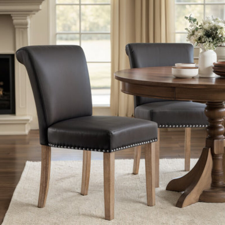 Momordique Nailed Trim Faux Leather Waterproof Upholstered Parsons Dining Chairs
