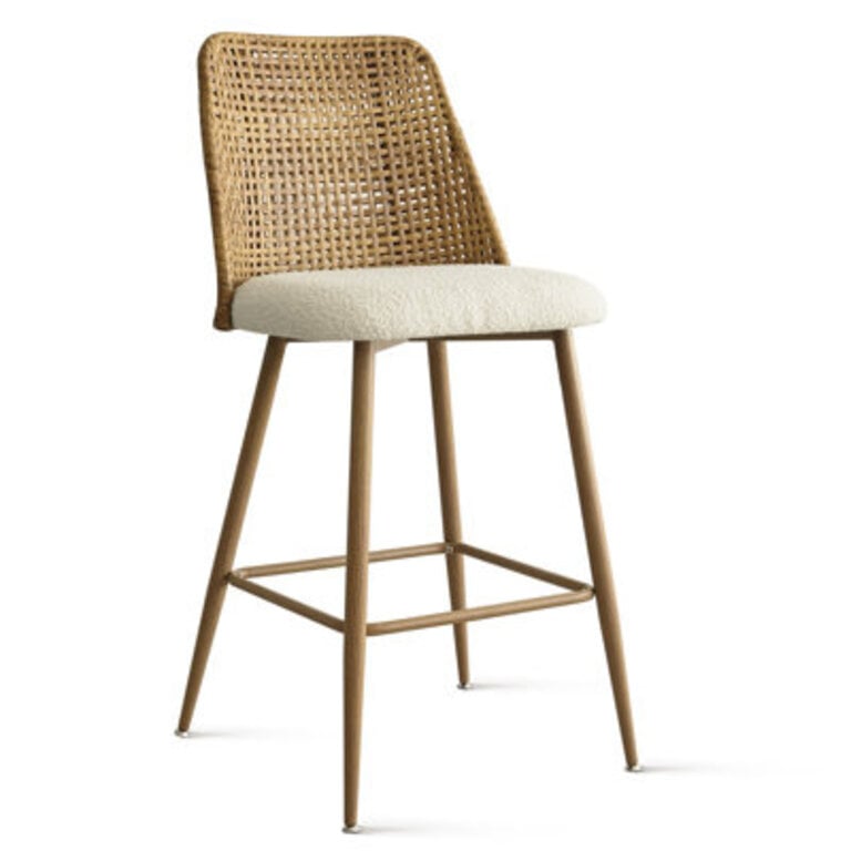 Set of 2 Aliette Upholstered Rattan Counter Stools