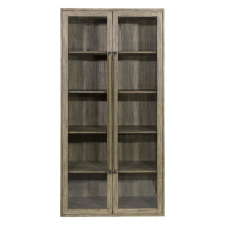Sevenoaks 45 W x 88 H Glass-Front Display Cabinet with Teak  Seagrass Handles