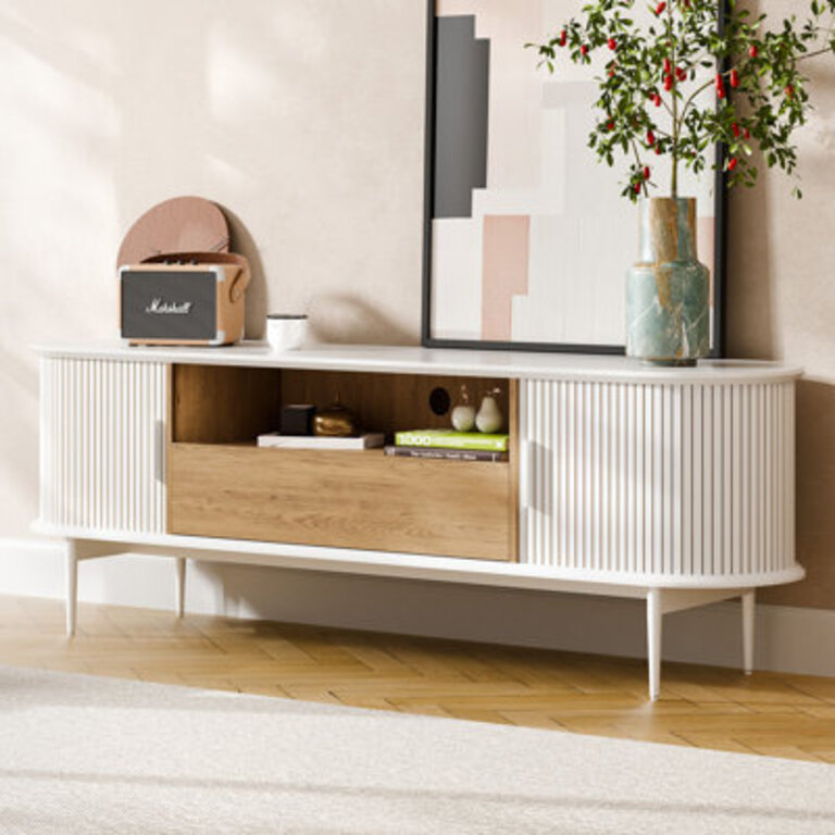 Tambour Design Mid-Century Modern TV Stand With Drawer for TV Up to 75