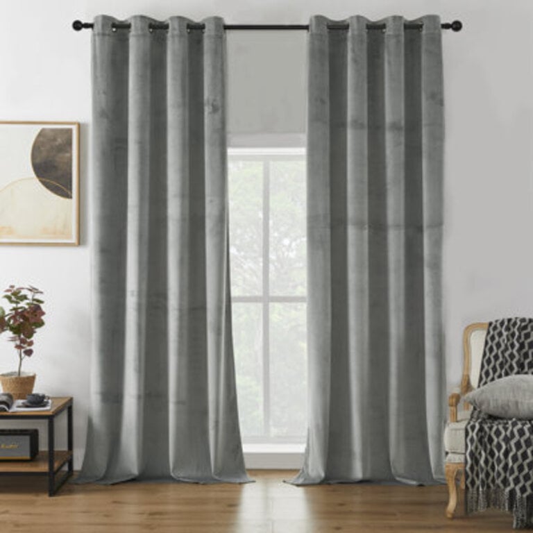 Deavion Velvet Solid Color Metal Grommets Room Darkening Curtain Panels