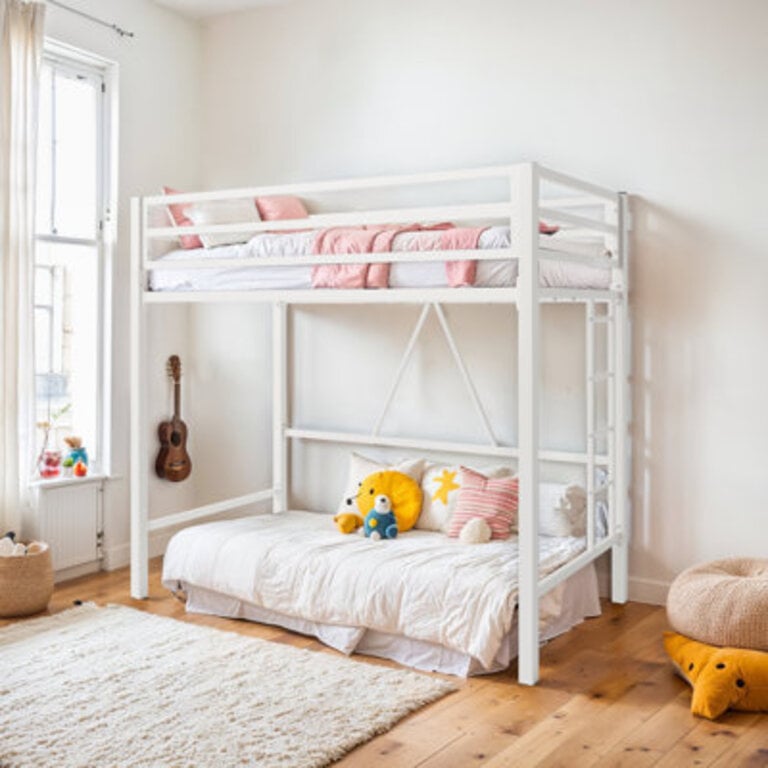 Maranto Kids Twin Metal Loft Bed Frame with Ladder and Guardrails