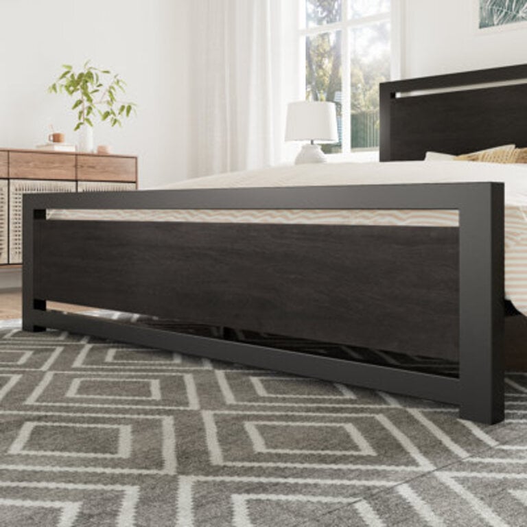 Marilee Wood and Black Metal Frame Bed with Headboard