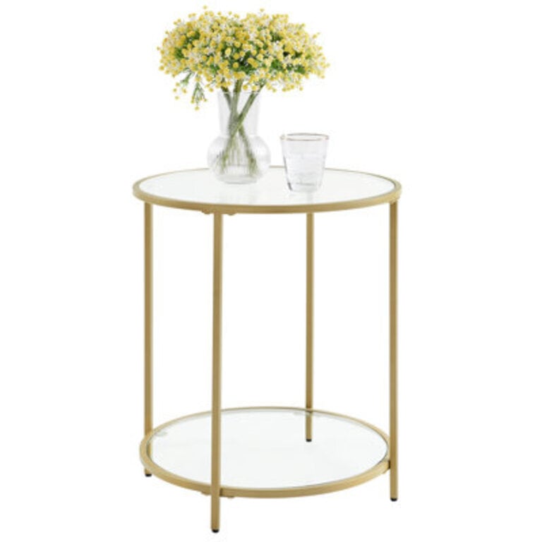 Lyra Round Tempered Glass End Table with Shelf