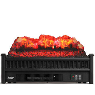 TURBRO 23 Electric Fireplace Logs Realistic Pinewood Ember Bed Thermostat Timer Remote Control 1400W Black