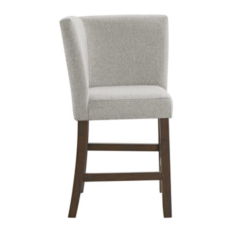 Winston Porter Dublyn Counter Corner Bench with Upholstered Back and Grey Fabric in Brown