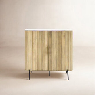 Carmela Ribbed Bar Cabinet with Genuine Marble Top