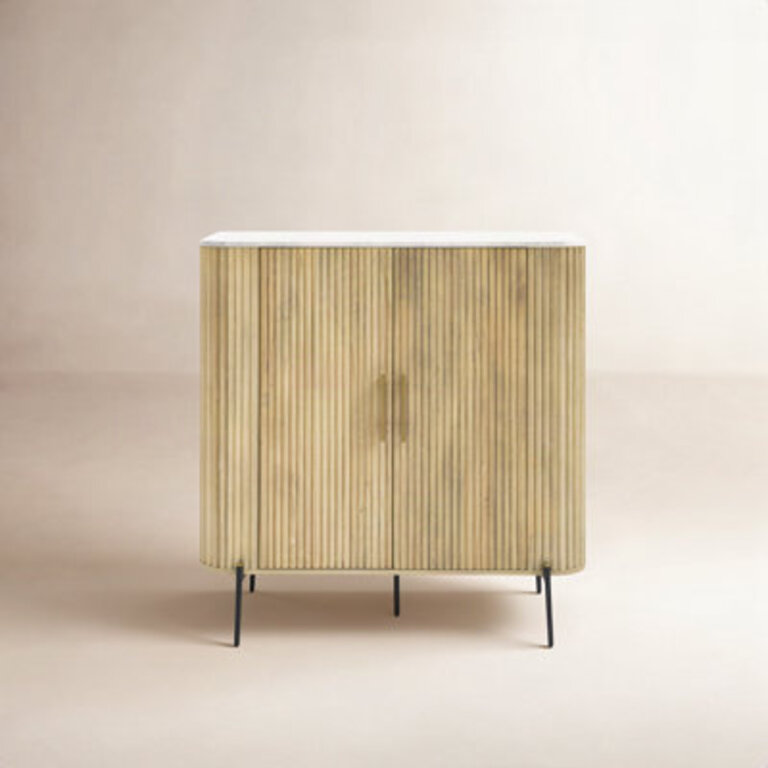 Carmela Ribbed Bar Cabinet with Genuine Marble Top