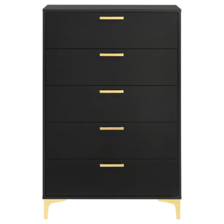 Paulk Black and Gold 5-Drawer Rectangular Chest