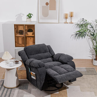 Wydia 366 Wide Chenille Manual Swivel Rocker Heating Massage Recliner Chair With Cupholders
