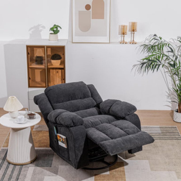 Wydia 366 Wide Chenille Manual Swivel Rocker Heating Massage Recliner Chair With Cupholders