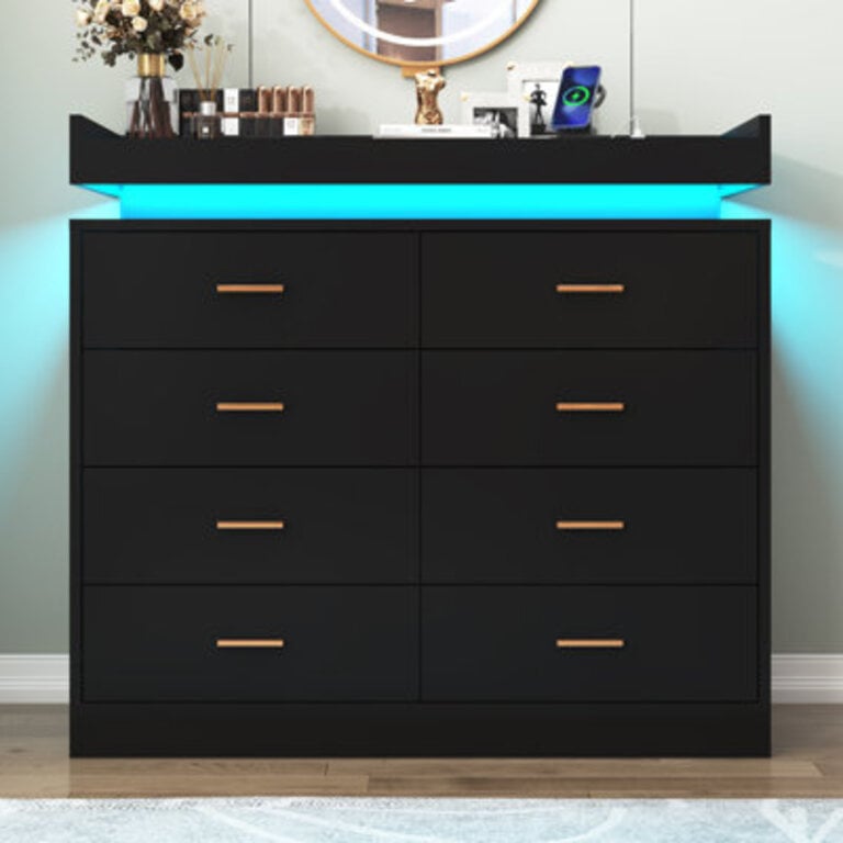 8 Drawer 4729 W Dresser With LED Light Sockets Type-C Port And USB Port