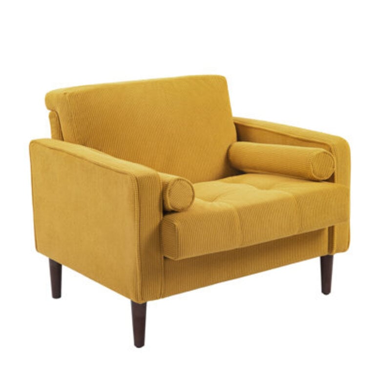Iliana Upholstered Corduroy Square Arm Tufted Club Chair with 2 Pillows