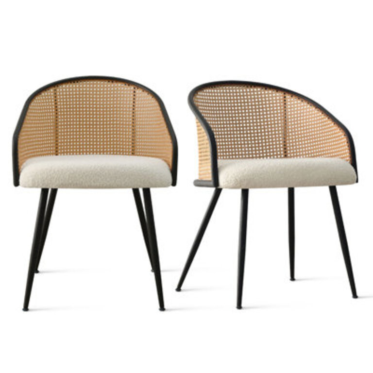 19 Seat Height Rattan Boucle Kitchen Dining Armchair