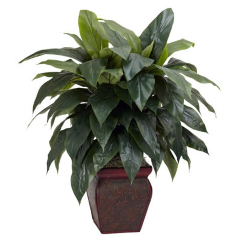 35 Faux Plastic Plant in Solid Wood Planter