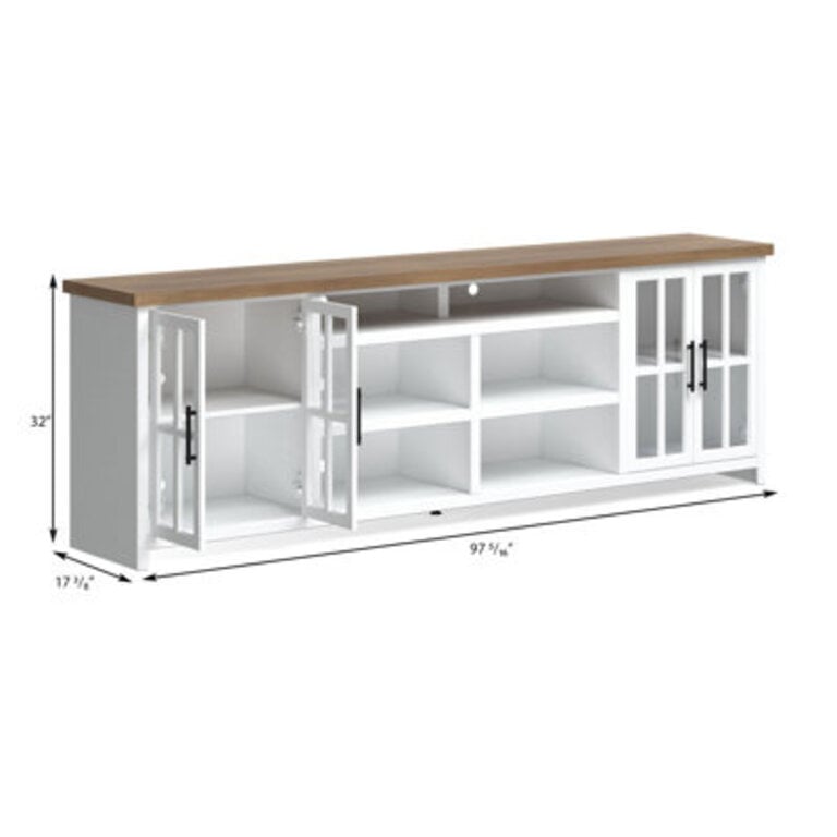 Brixham 96 Farmhouse TV Stand for TVs up to 100 Extra Long Wood Media Console with Storage Cabinets  Shelves Fully Assembled