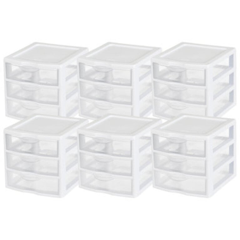 Sterilite Clearview Plastic Multipurpose Small 3 Drawer Desktop Storage Organization Unit for Home Classrooms or Office Spaces