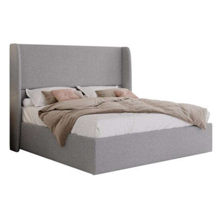 Belo Upholstered Lift-Up Storage Bed with Wingback Headboard