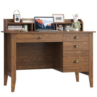 Hambrook 472 W Writing Desk with Hutch All-in-One Computer Desk with File Drawers
