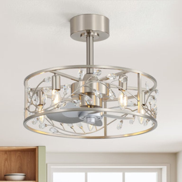 Sylvia 20 Caged Crystal Ceiling Fan With Remote Control and Light Kit Included