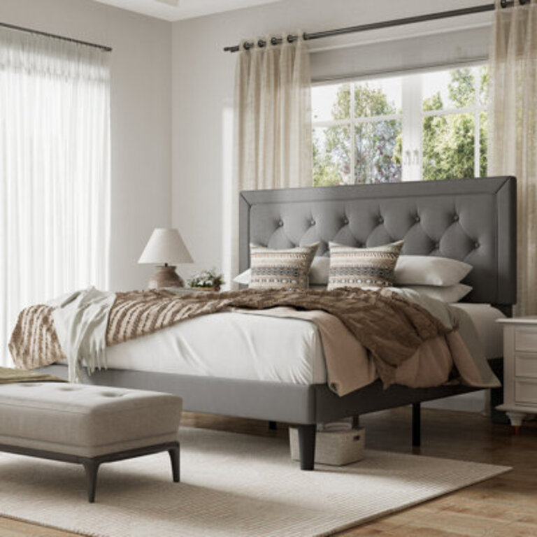 Hegg Tufted Upholstered Platform Bed with Wood Slats Headboard Included