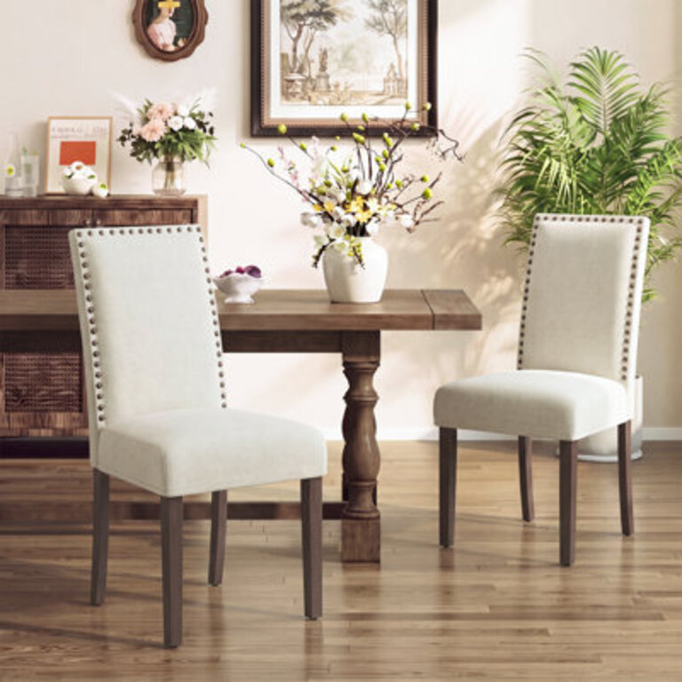 Syriyah Vintage 6 Thick Seat Linen Parsons Dining Chairs with Nailhead Trim Solid Wood Legs
